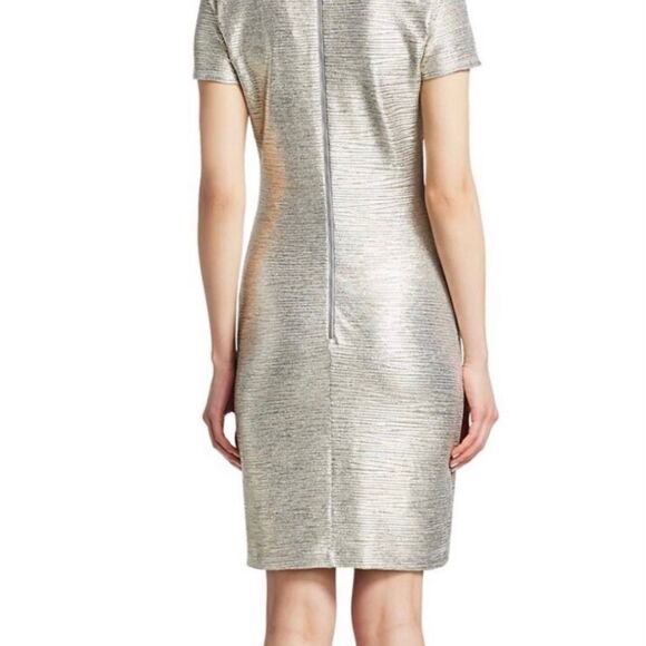 NWT Women’s Size 2💥Alice + Olivia💥Gold Luxe Metallic Finish Fitted Dress SEE - Picture 3 of 12